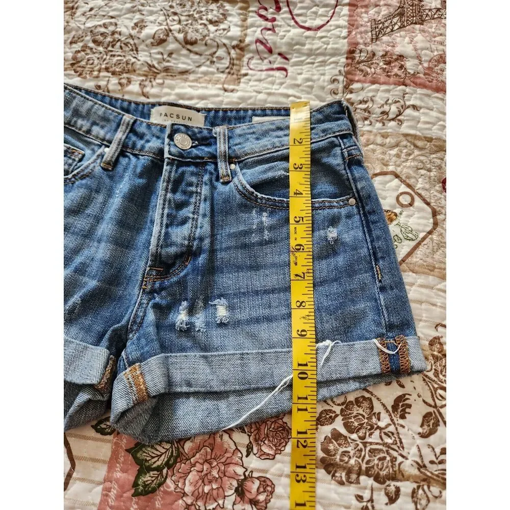 Pacsun Women's Distressed Girlfriend Shorts  Blue Denim‎ Cotton Size 23